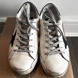 Golden Goose Superstar Intermix Ltd Ed Black Glitter Star Silver Laces Sz 39